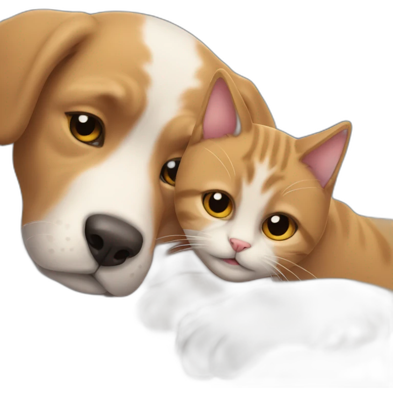 A cat and a dog cuddling emoji