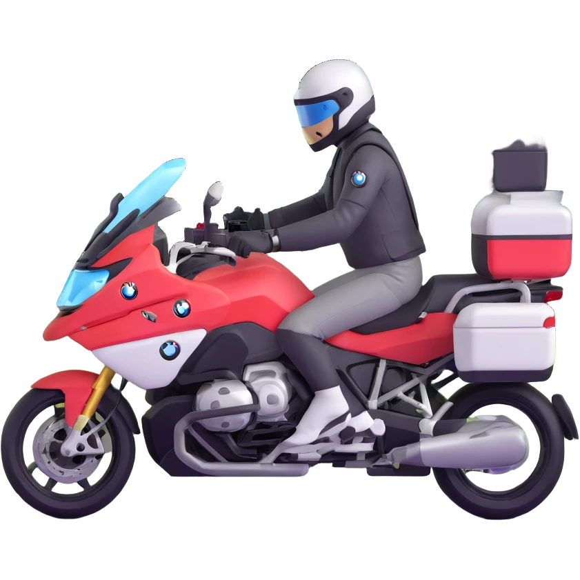 BMW RT1200 LC touring motorcycle with rider on open road in a forest with easter eggs emoji