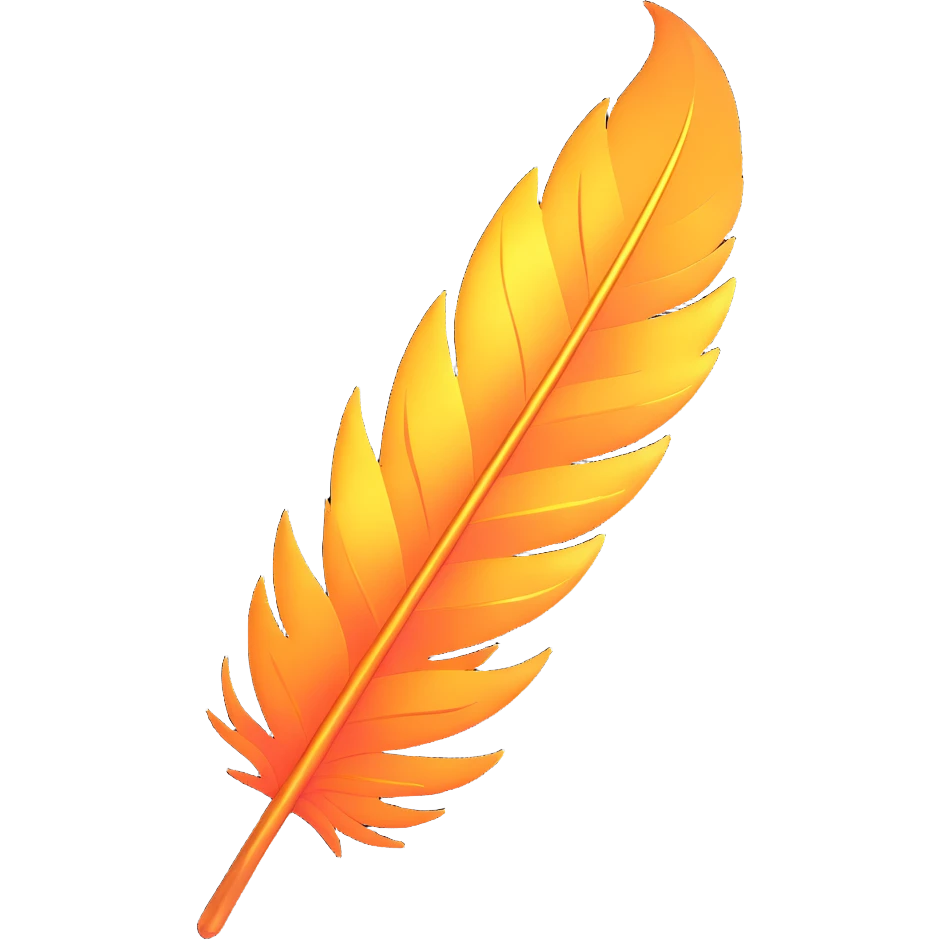 a single phoenix feather, surrounded by sparks, ethereal and fantasy-inspired emoji