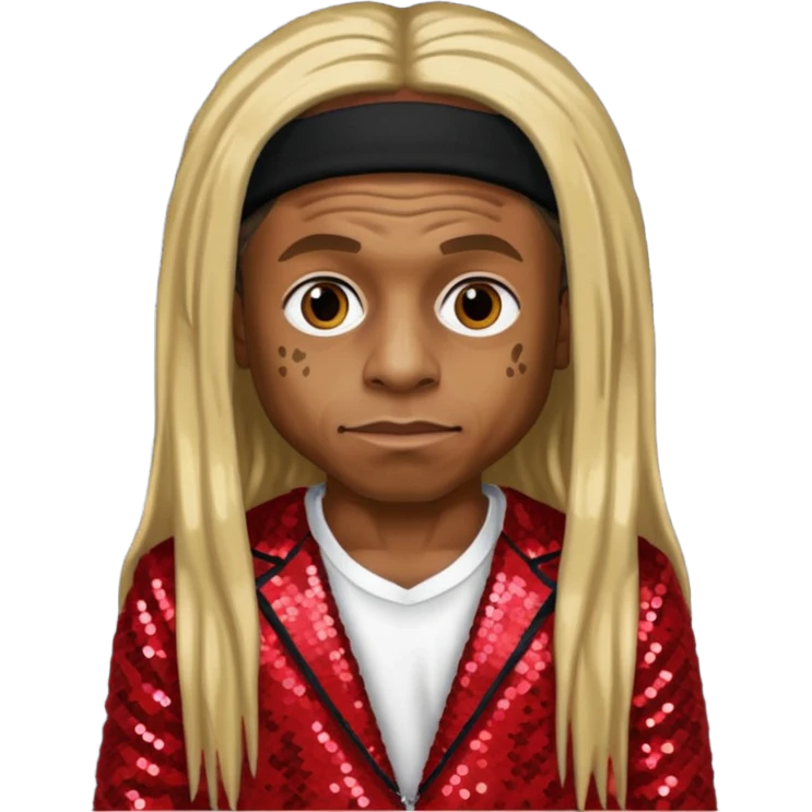 Lil Wayne with long dark blonde hair, red sequin outfit emoji