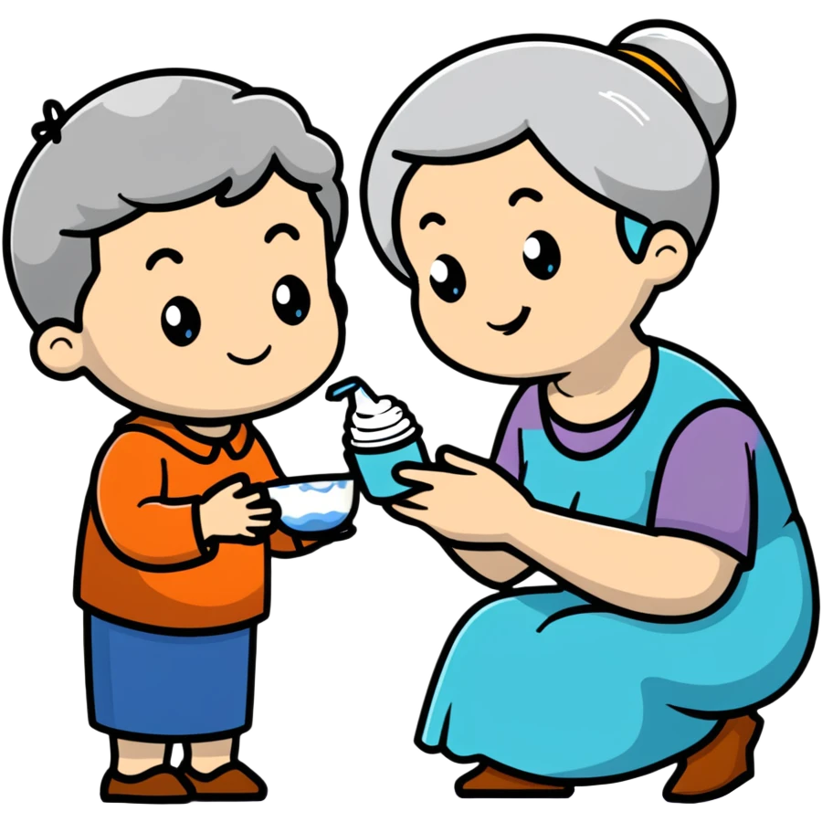 Grandmother offering yogurt to grandson emoji