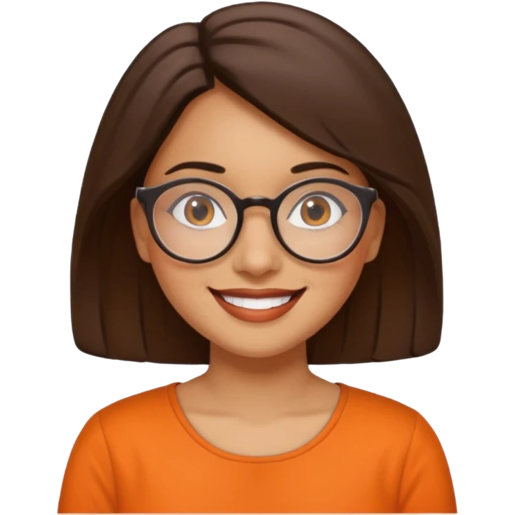 hispanic woman with round glasses and orange blouse with color emoji