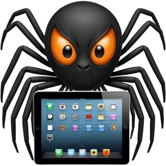 cartoon spider typing on an iPad emoji