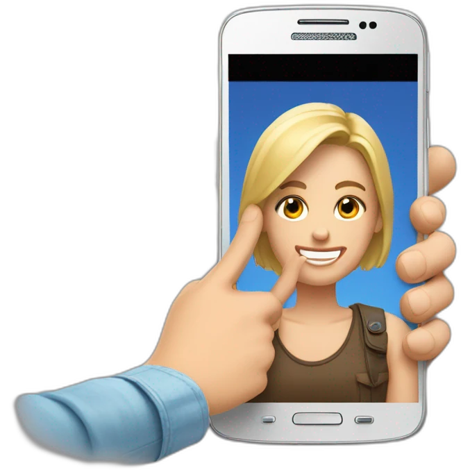 Rubia con celular motorola en la mano emoji