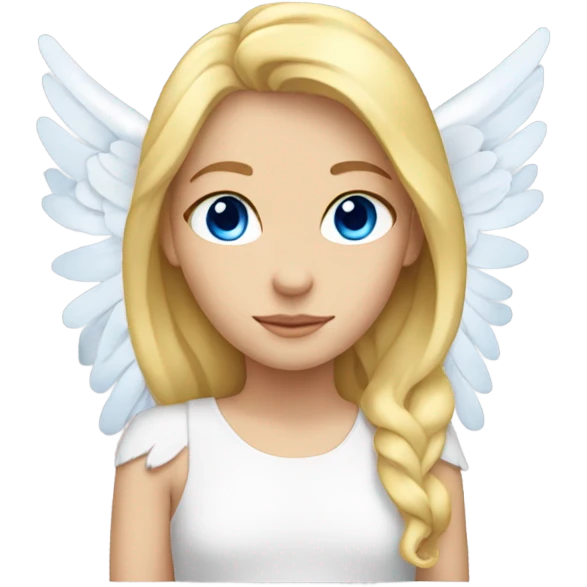 A girl with blond hair and blue eyes with angel wings emoji
