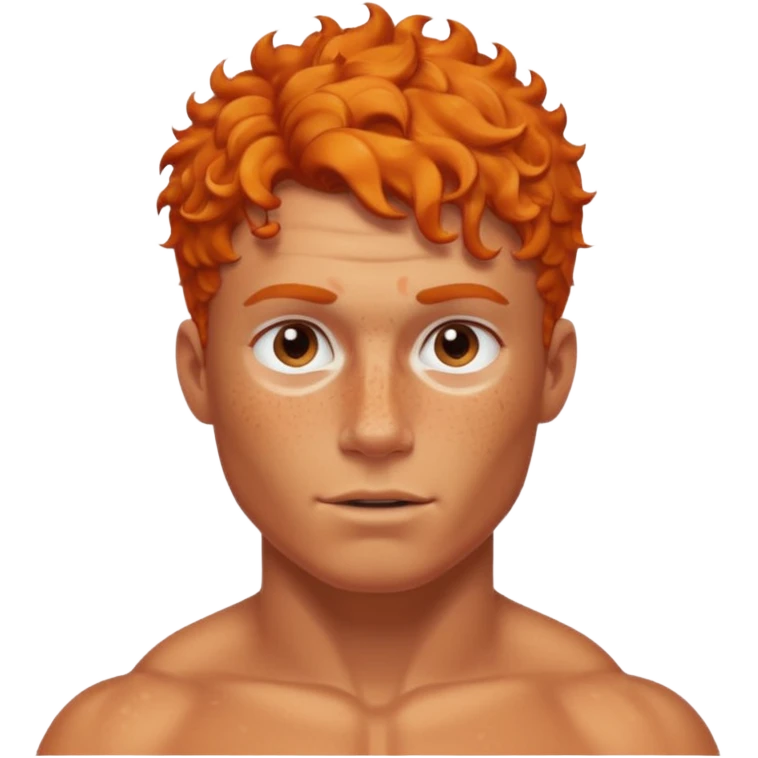 A shirtless muscular White man, with curly Orange short hair, táper Fade cut And FreCles on the face emoji