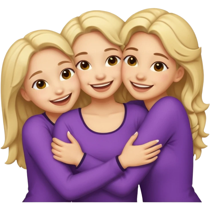 Three light skin girls hugging emoji