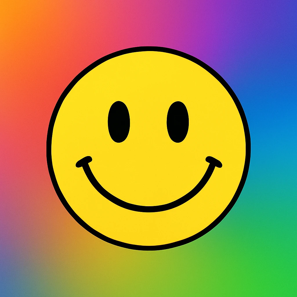 frame 1 with colorful gradient background and a smiley face, no grid lines emoji