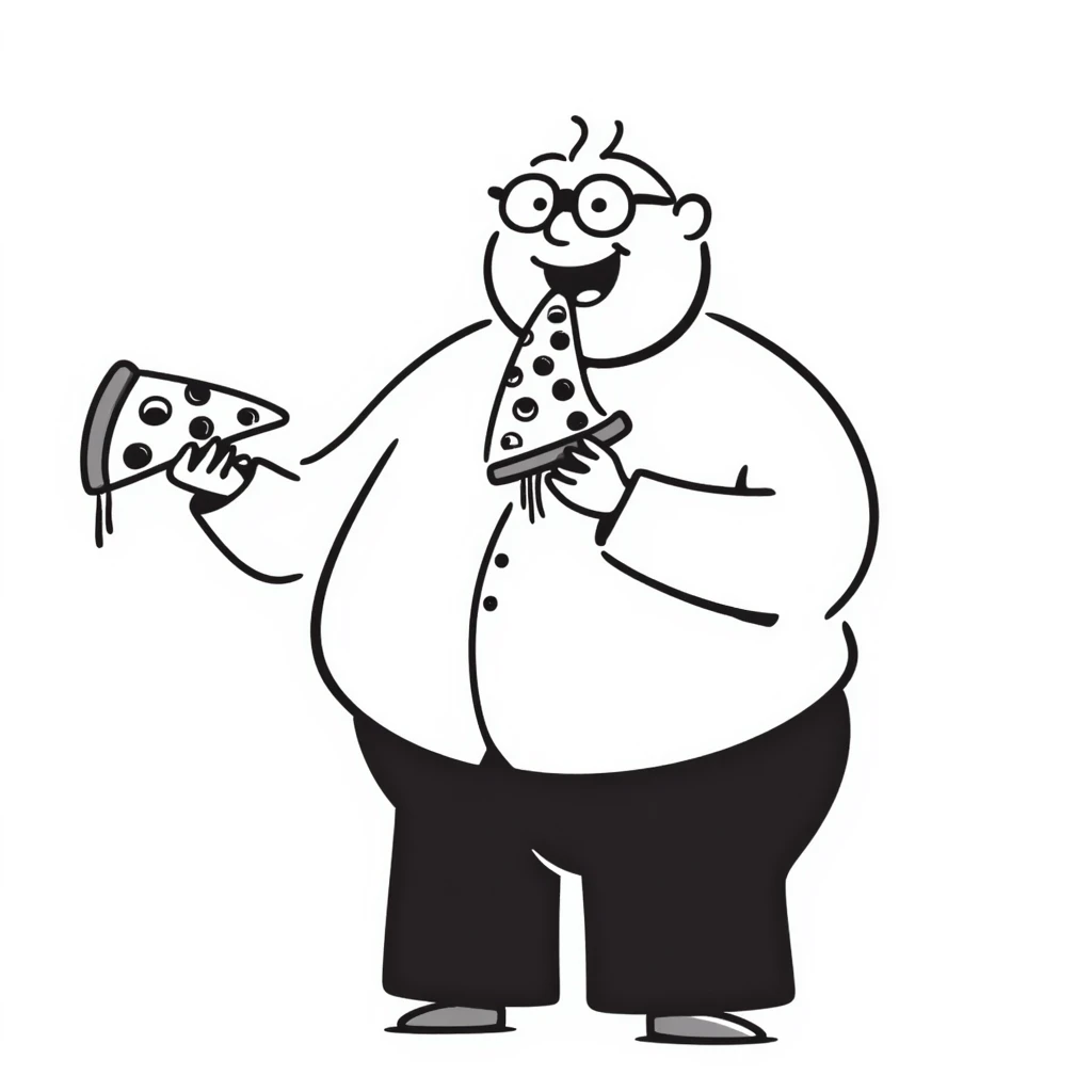 very fat bald man with glasses eating pizza emoji