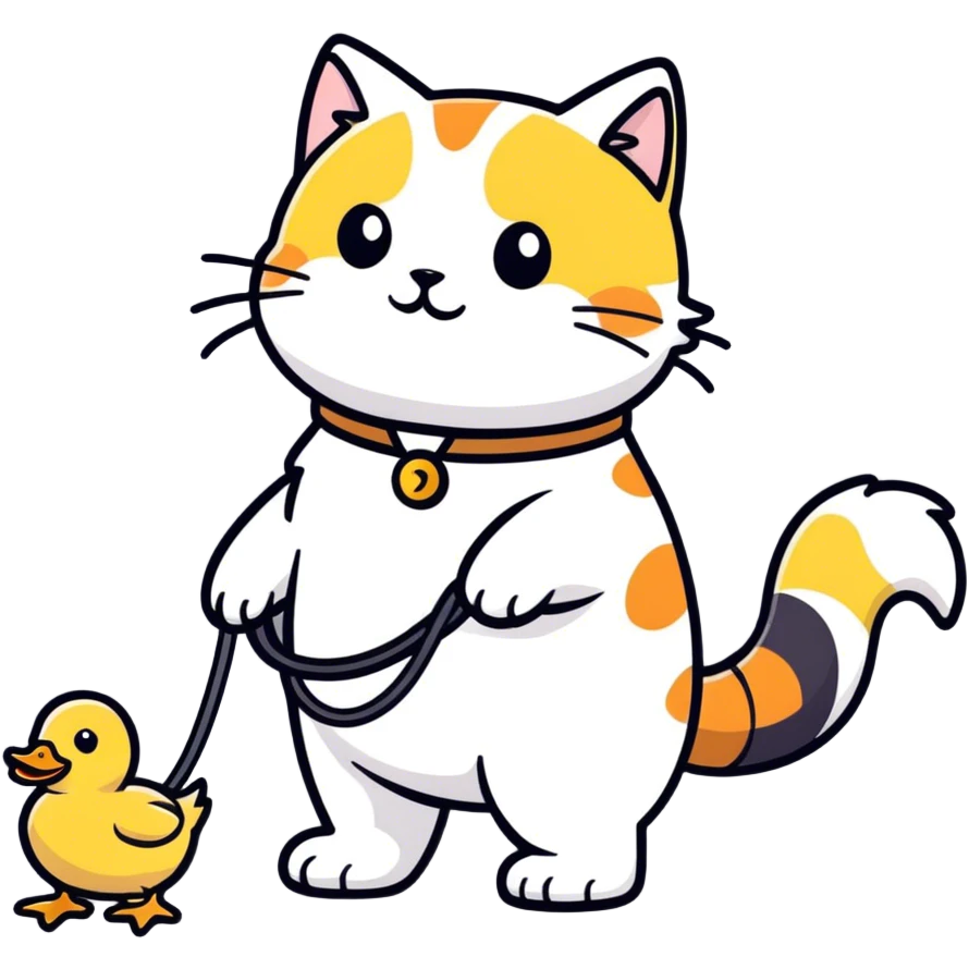 cat and duck walking each other emoji
