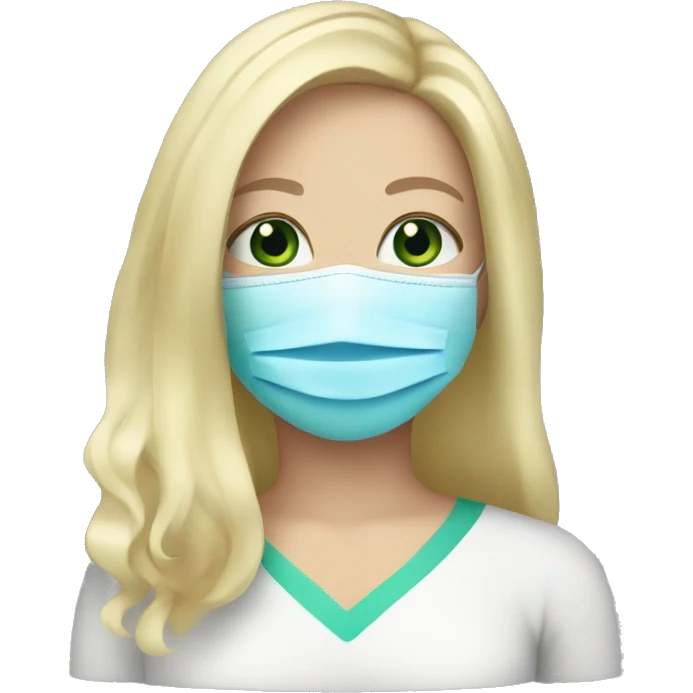 Blonde hair and blue/green eyes wearing a face mask emoji