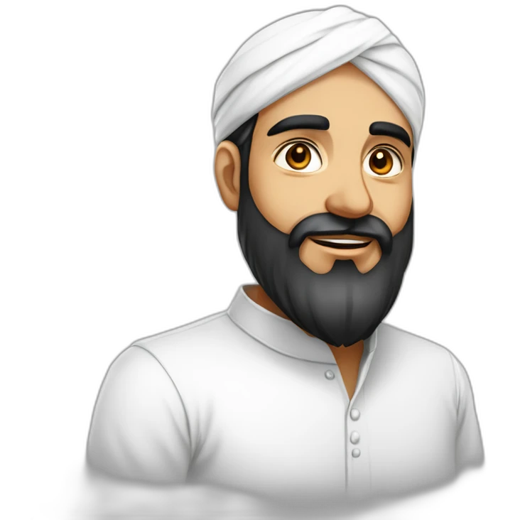 Indian Hyderabadi Muslim men with black beard and namaz white cap and wearing Pathani suit emoji