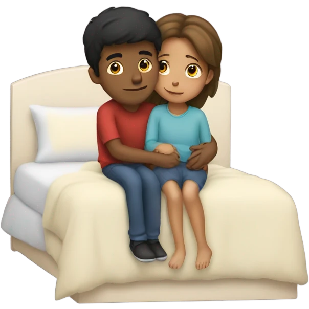 Girl hug the boy on bed emoji