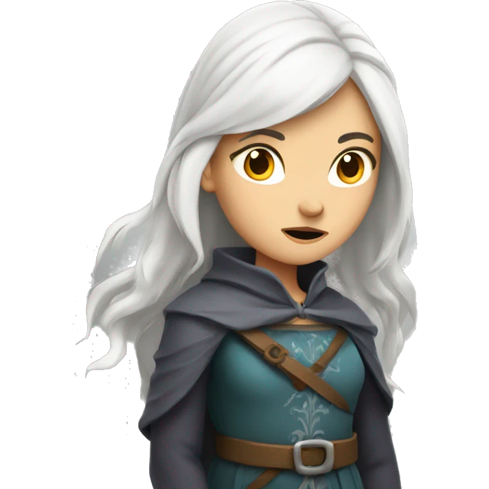 Girl with white hair, wearing medieval clothing looking annoyed emoji