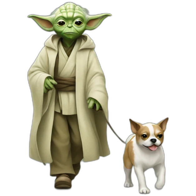 Yoda walking a dog emoji