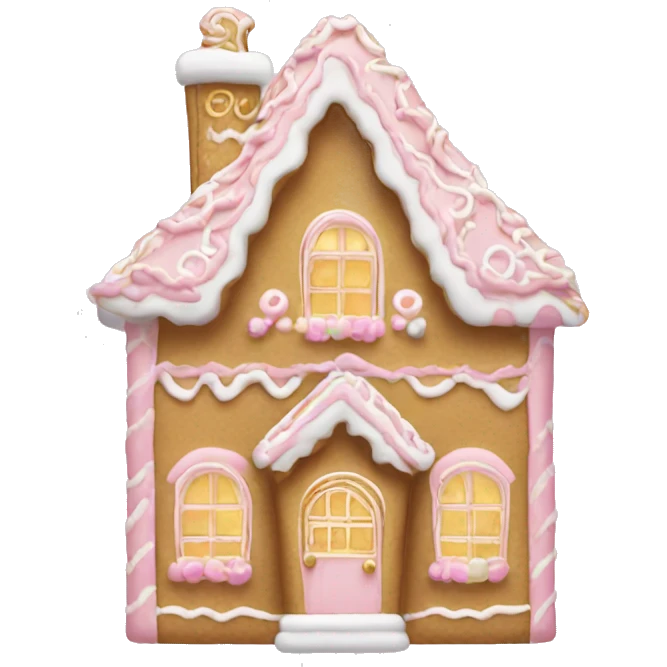 light pink and gold and white gingerbread house emoji