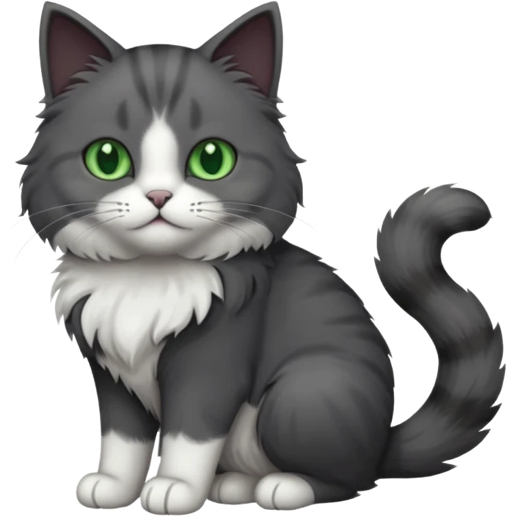 one dark grey and white cat and one completely solid dark grey cat with green eyes and only white paws emoji