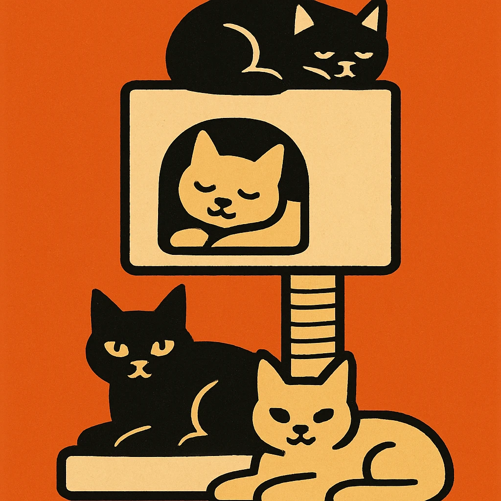 cats relaxing in a vertical playhouse emoji