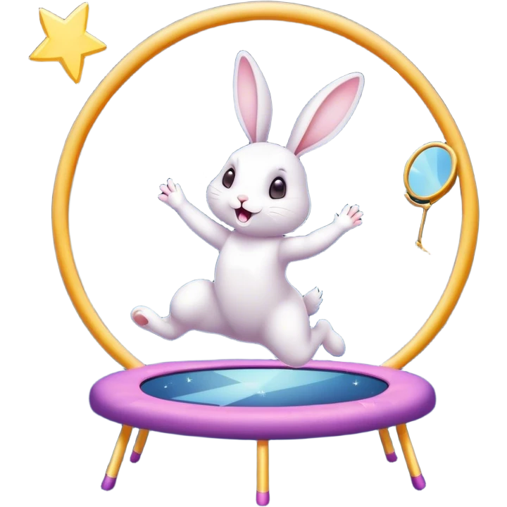 rabbit jumping on trampoline with faeries and starry sky and mirror emoji