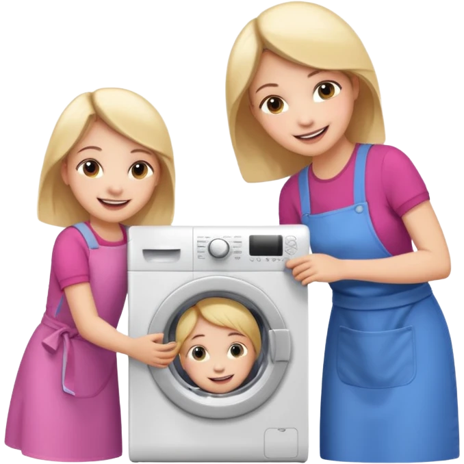 Mother and little daughter opening a washing machine door emoji