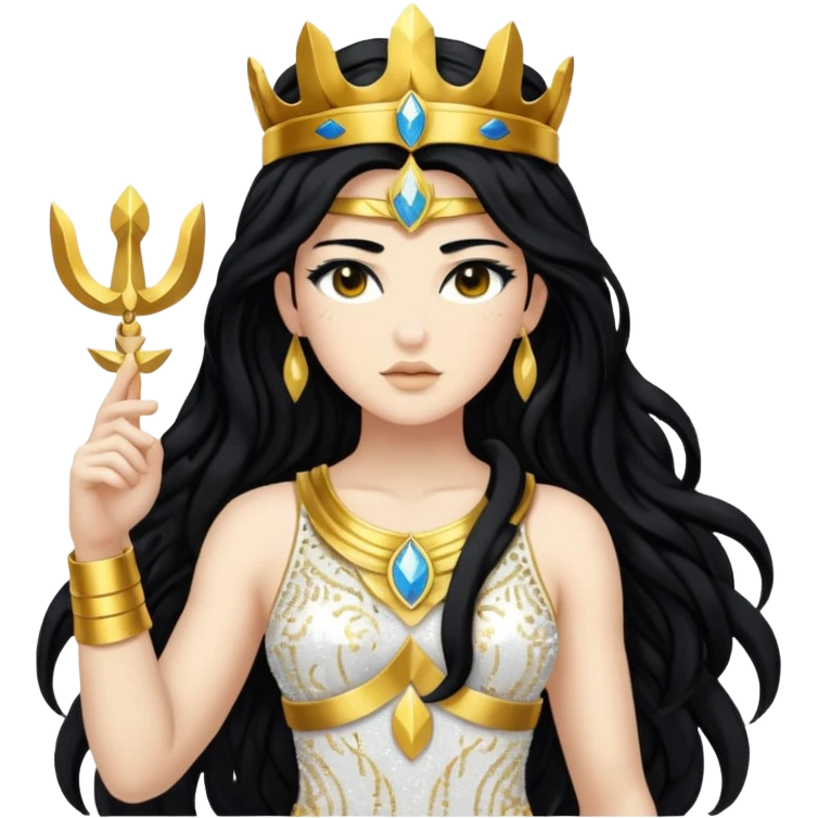 Nike, Goddess of Victory from Gods and Goddesses with long black hair, white and gold sequin outfit emoji