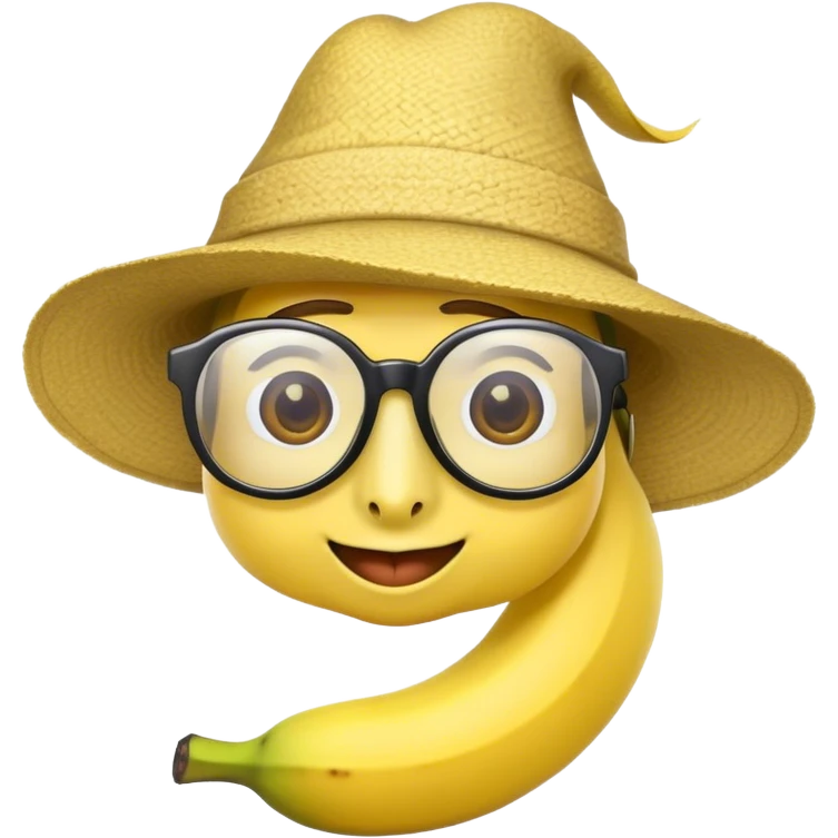 An image of an banana wearing hat and aviar glasses emoji