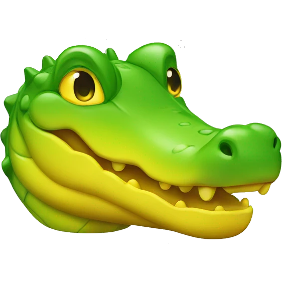 Emoji of a face of a green and yellow gummy alligator emoji