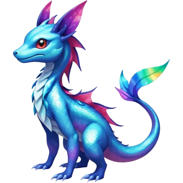 Rainbow Scaley Exotic Salandit-Aurorus-Glaceon-Suicune-Fakémon-hybrid-creature (full body) emoji
