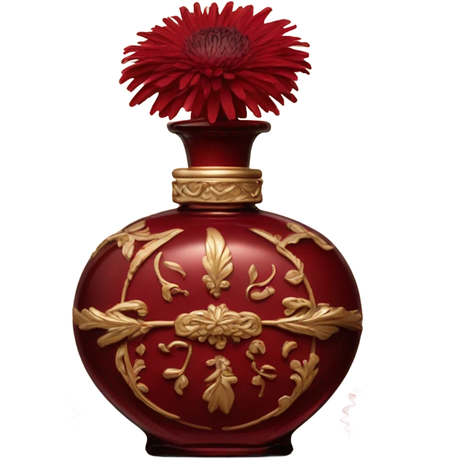 Dark red vintage French style perfume bottle with red asters emoji