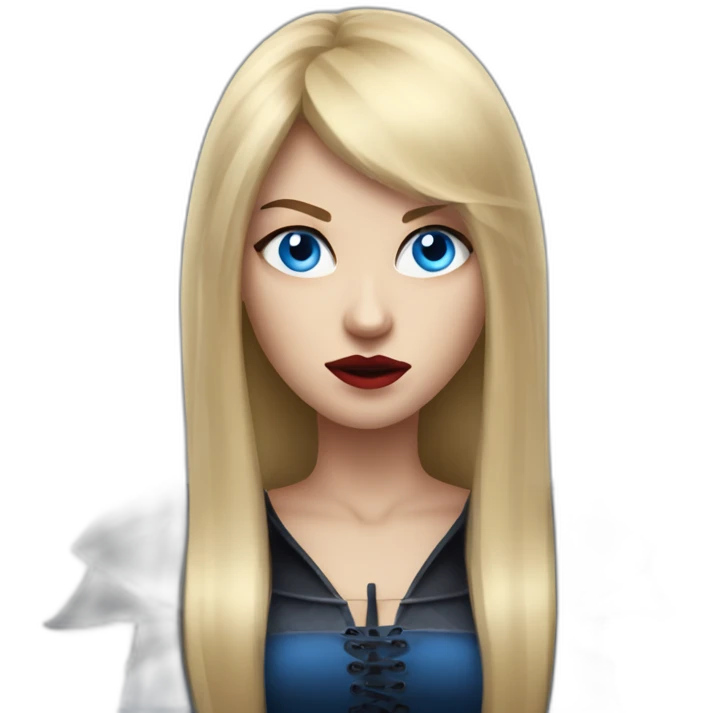 beautiful vampire woman with long blonde hair and blonde straight bangs and blue eyes wielding knives serious expression emoji