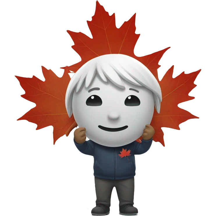 emoji face holding red maple canada leaf emoji