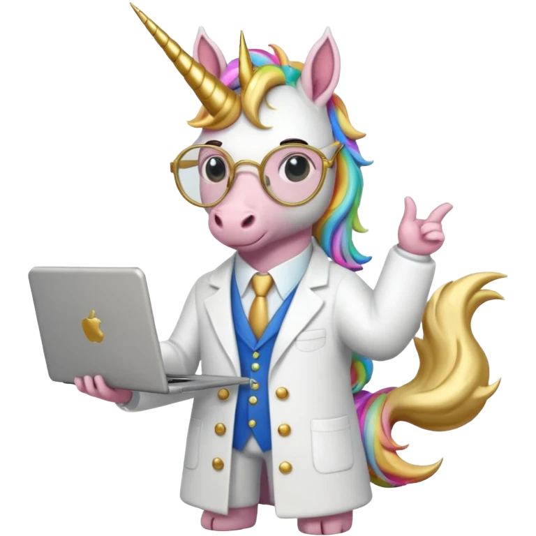 Unicorns holding laptop book
A full body of scholar unicorn wearing round glasses, holding a laptop. emoji