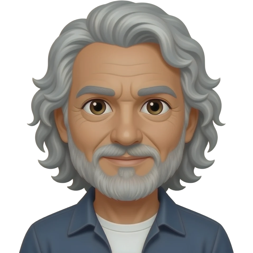 البشرة افتح من الأسمر  العيون مسحوبة حواجب سوداء رمادي بشره قمحيّة اللون وعمرة ستون عاما رجل شعره كيرلي رمادي طويل عيناه اسود كعيون الصقر له لحية emoji