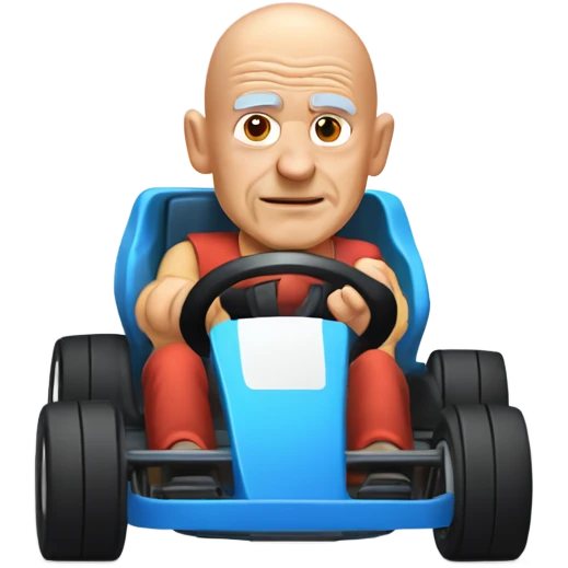 Bald old man with hair on the sides of his head driving a gokart emoji
