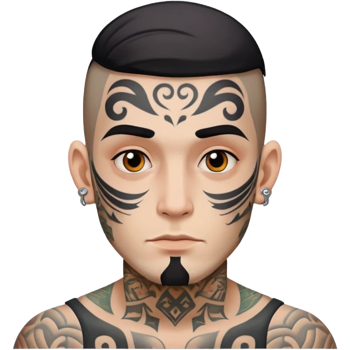 man with face tattoos, neutral expression emoji