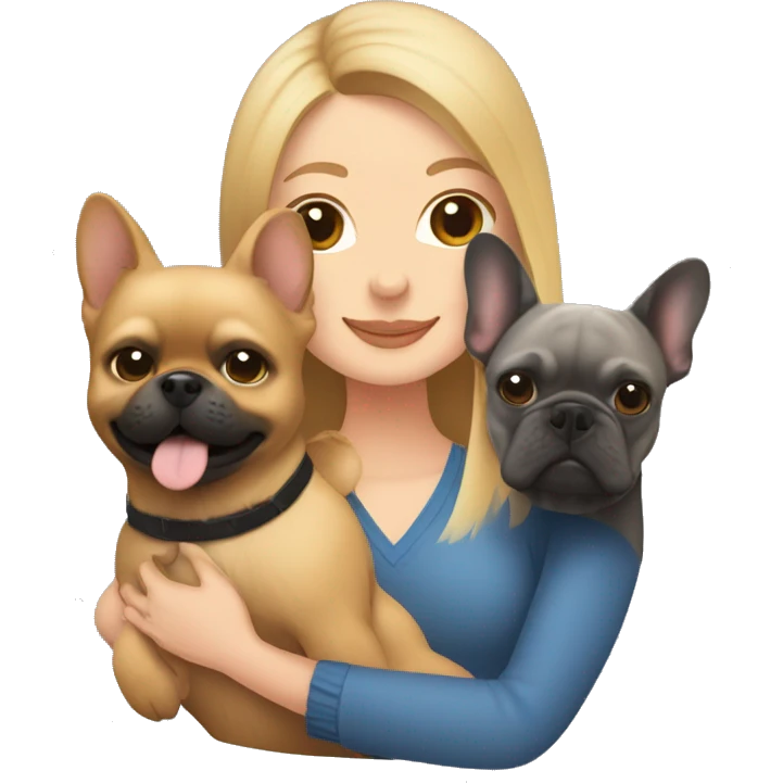 Honey blonde woman hugging a pomeranian and a dark gray french bulldog emoji