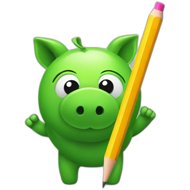 green piggy holding a pencil emoji