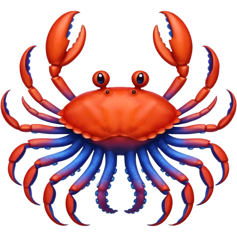 a red crab with two claws and a blue octopus are friends emoji