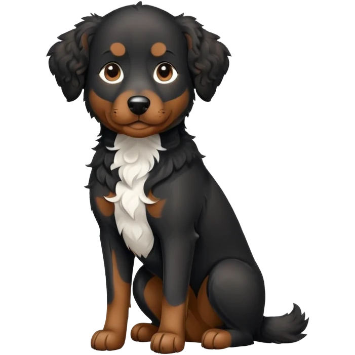 black dog with curly fur, white patch on chest, sitting emoji