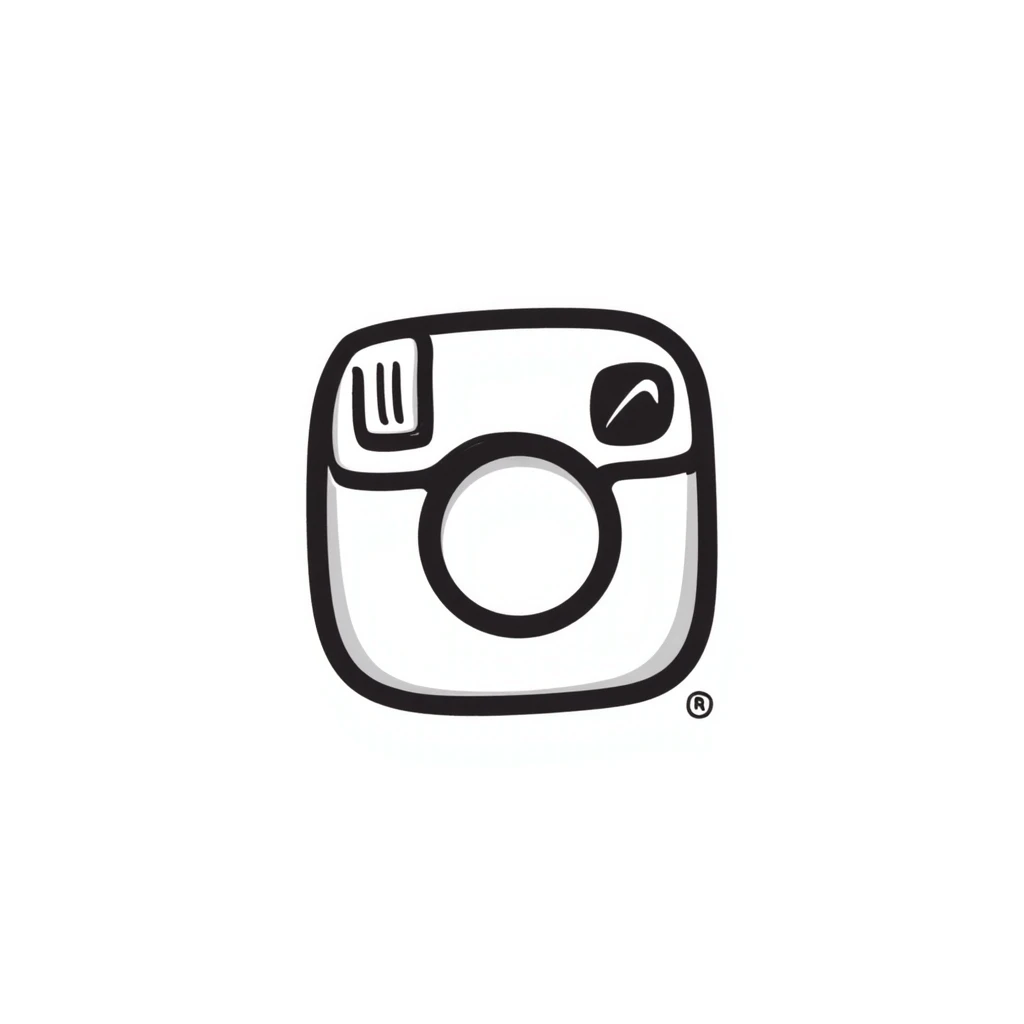 Instagram logo, hand drawn doodle style, black lines emoji