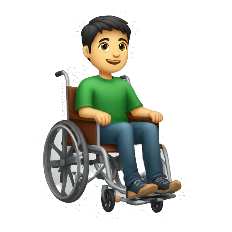 niño rubio en silla de ruedas, delgado  emoji