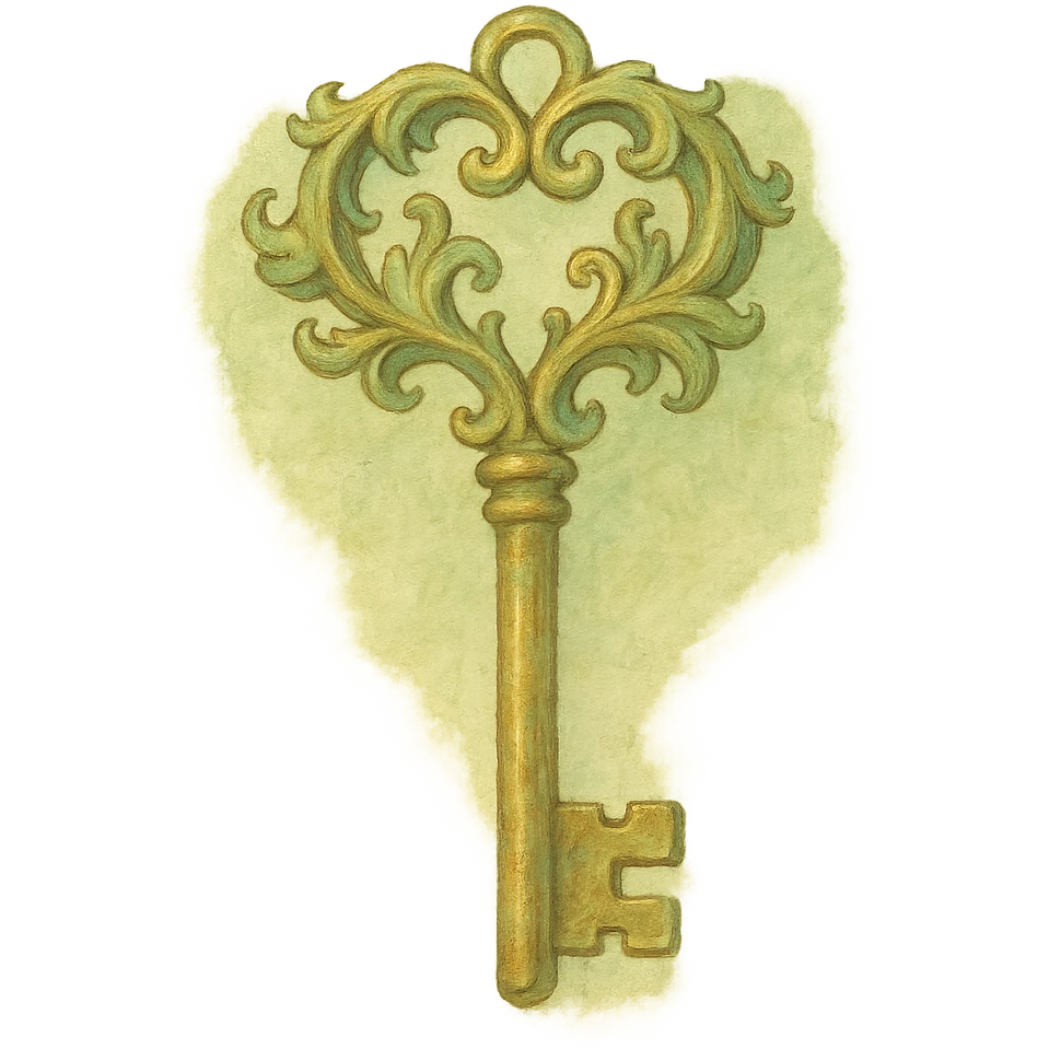realistic fantasy key, natural colors, soft, fairy-like atmosphere, no background, square size emoji