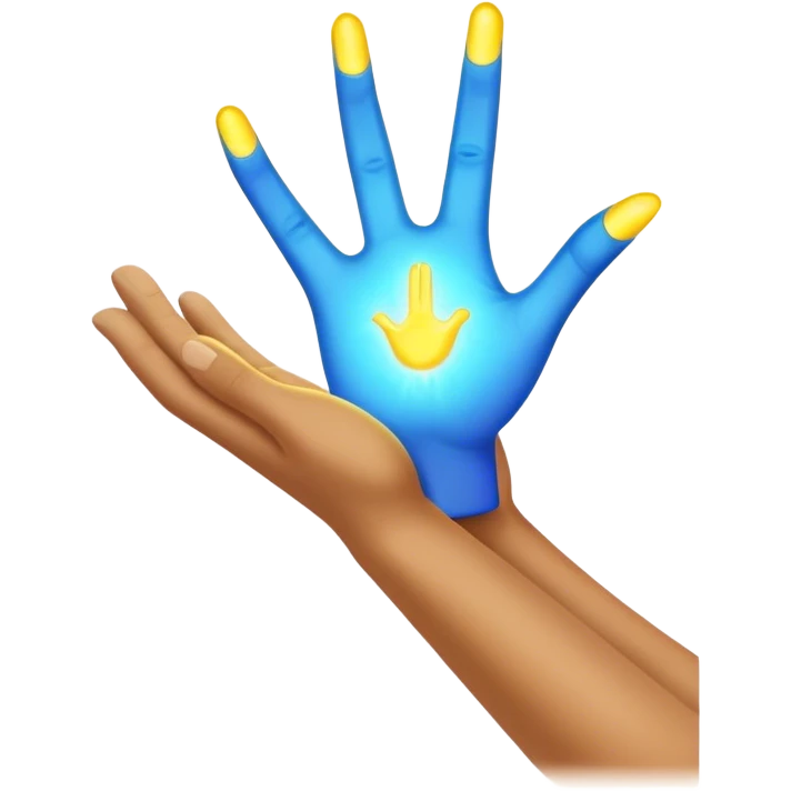 a hand being held by a glowing blue hand and a glowing yellow hand souls emoji