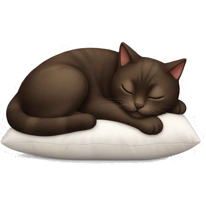 Dark brown cat sleeping in a white pillow emoji