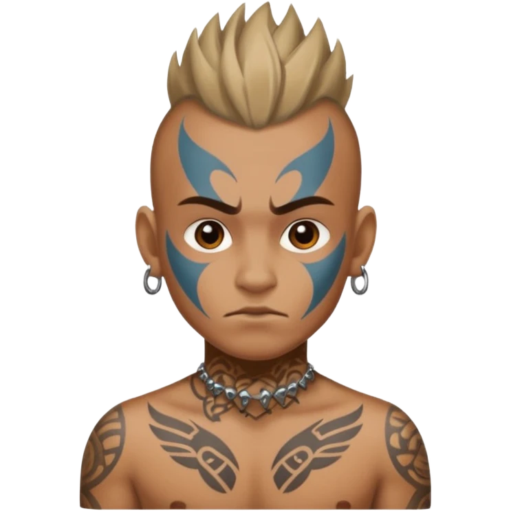 tattooed face with mohawk hair emoji