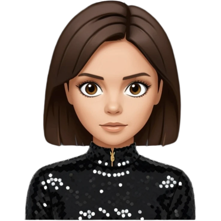 Victoria Beckham from Spice Girls with dark brown hair, black sequin outfit emoji
