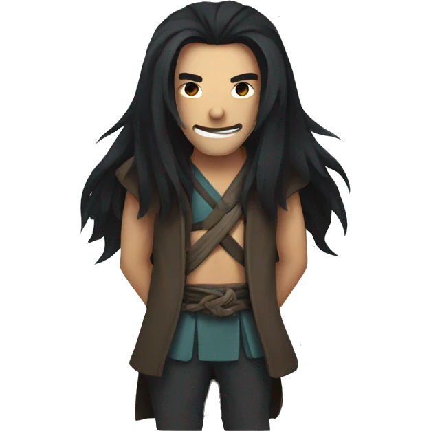 Men with Long Dark Hair and Oni Mask. Happy  emoji