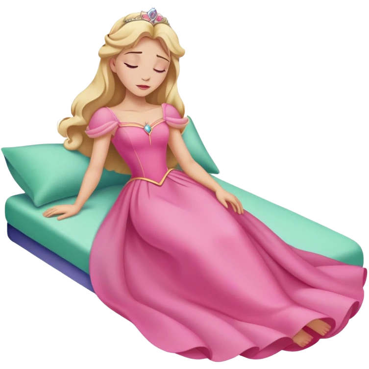 full body Sleeping Beauty Aurora with pink dress, blonde hair, minimal style emoji