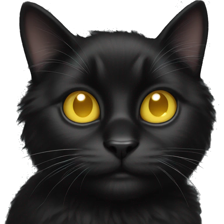 Black cat fluffy with white chin yellow eyes emoji