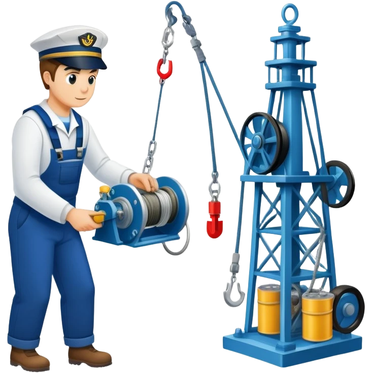 Sequential process of sailor operating winch, retrieving sediment core, and scientists examining ocean floor samples in lab emoji